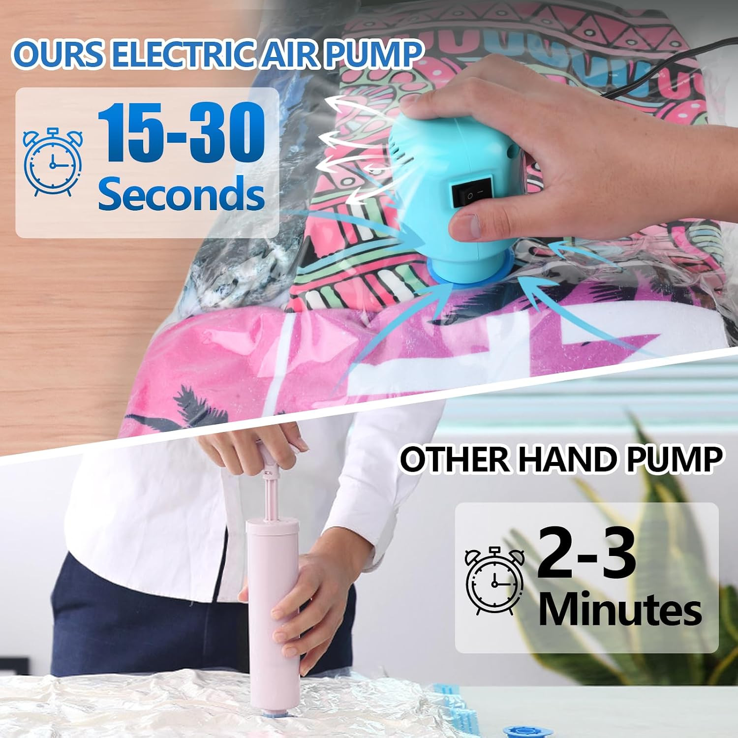 Electric Vacuum Pump, Portable, for Storage Bags, Blue | Electric Air Pump for V
