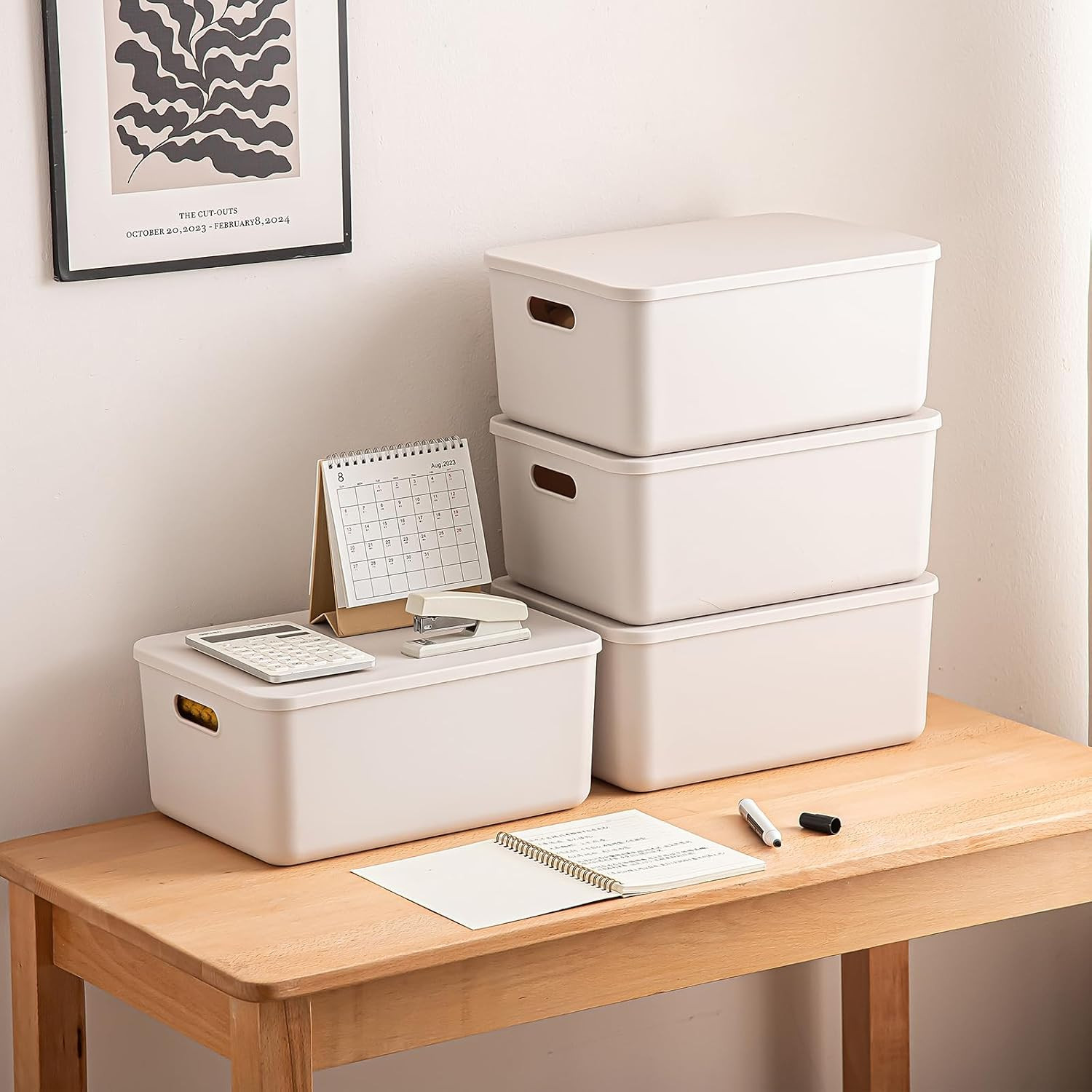 Stackable Plastic Storage Bins with Lid – Organizing Baskets for Home & Office