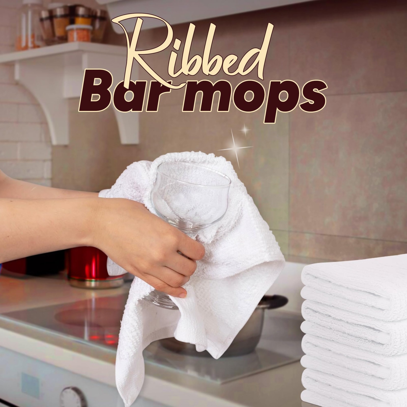 Ribbed Bar Mop Towels 16×19 (Pack of 12) Absorbent and Durable White Bar Towe…