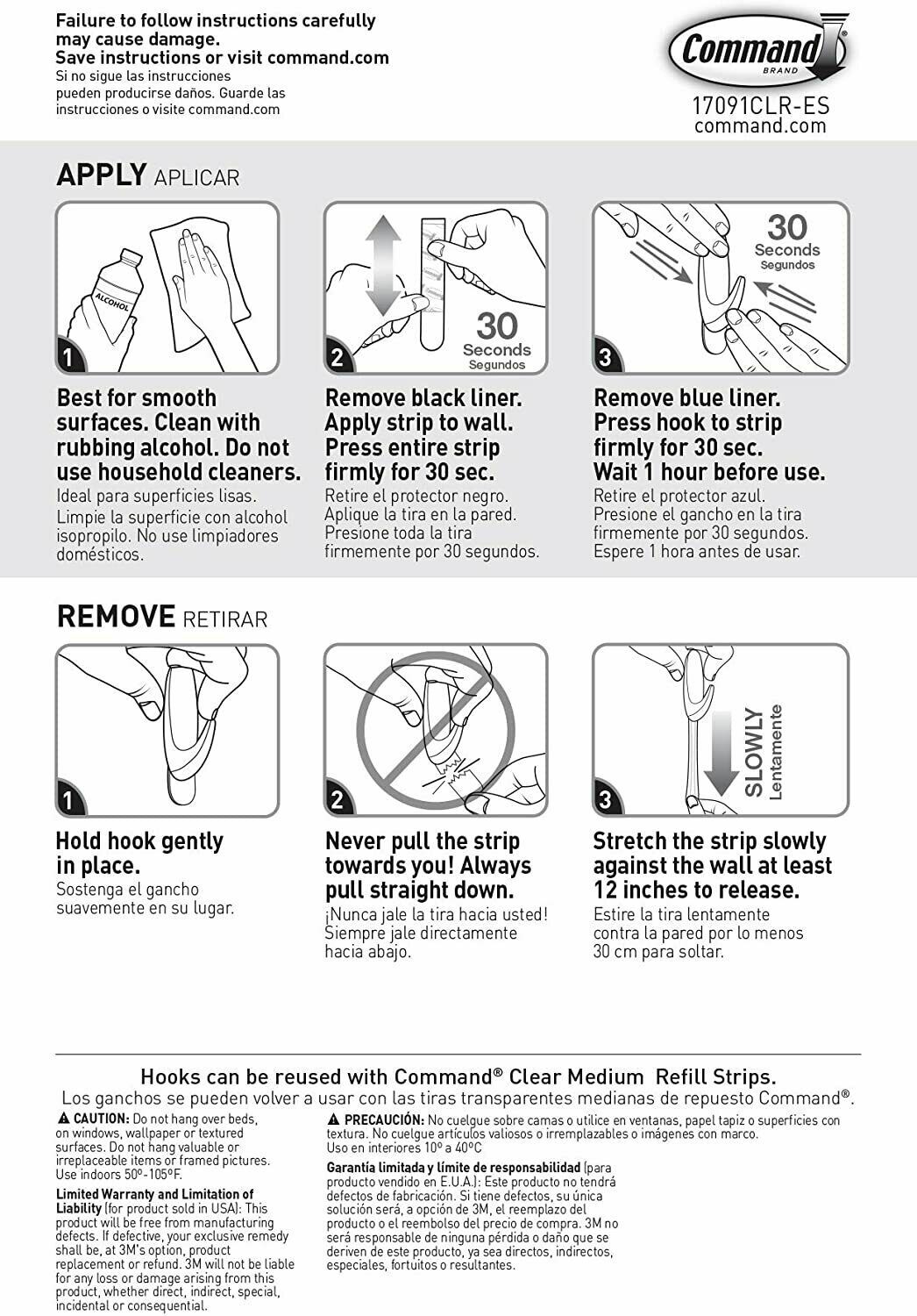2 Packs 3M Command 6 Medium Clear Hooks & 12 Adhesive Strips Per Pack Max 2 lb