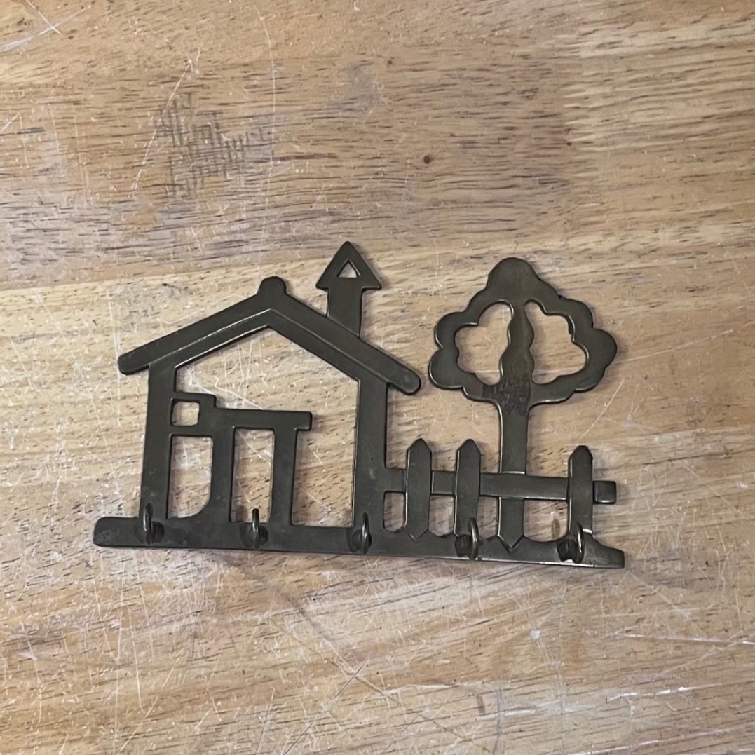 Vtg Solid Brass House Picket Fence Tree Wall Key Rack Hook Organizer 7.75in