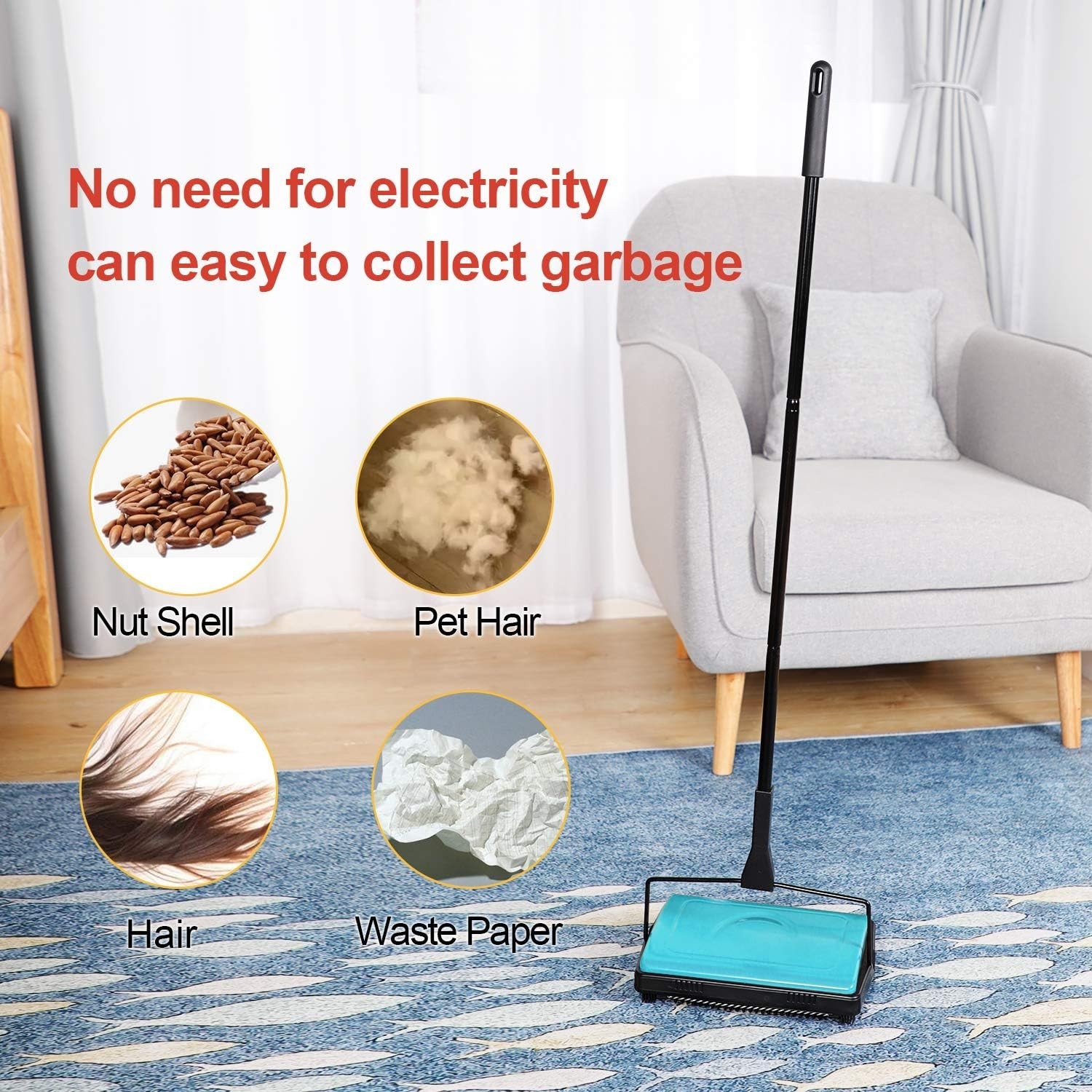 Effortless Carpet Cleaning with Lightweight Hand Push Sweeper – 11″ x 7.87″