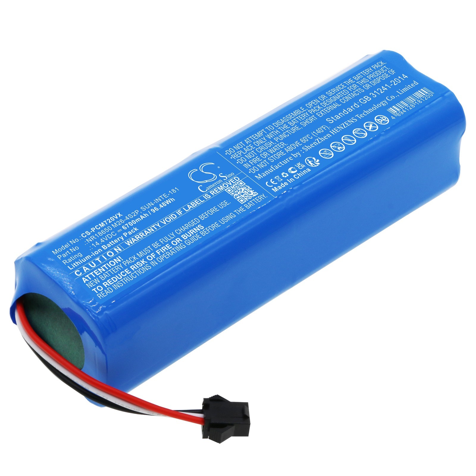 BATTERIE 6700mAh NR18650 M26-4S2P SUN-INTE-181 For Lenovo Cleaner T1S Pro LR1