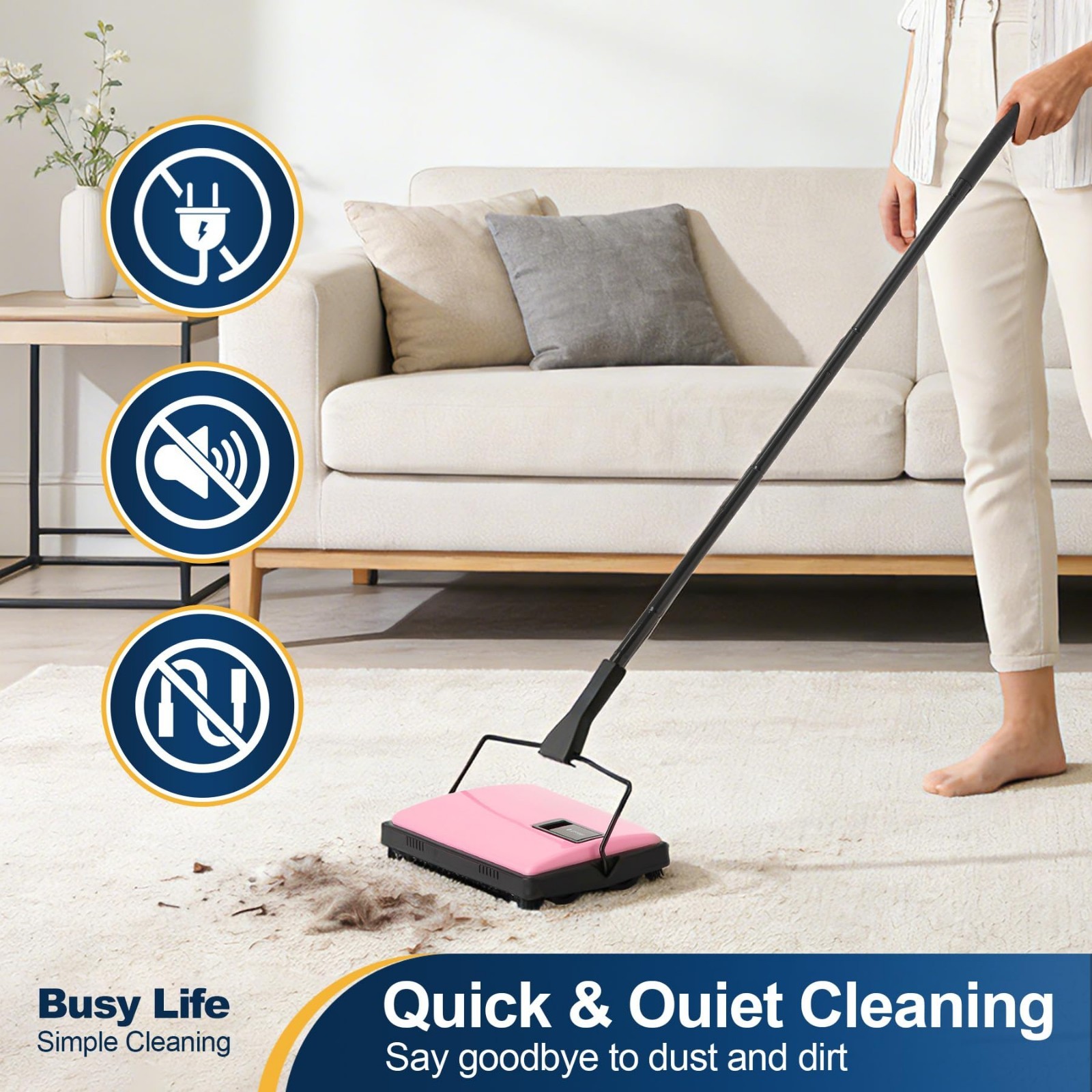 Manual Carpet Sweeper Cleaner – Lightweight Handheld Non-Electric for Rugs, Pet