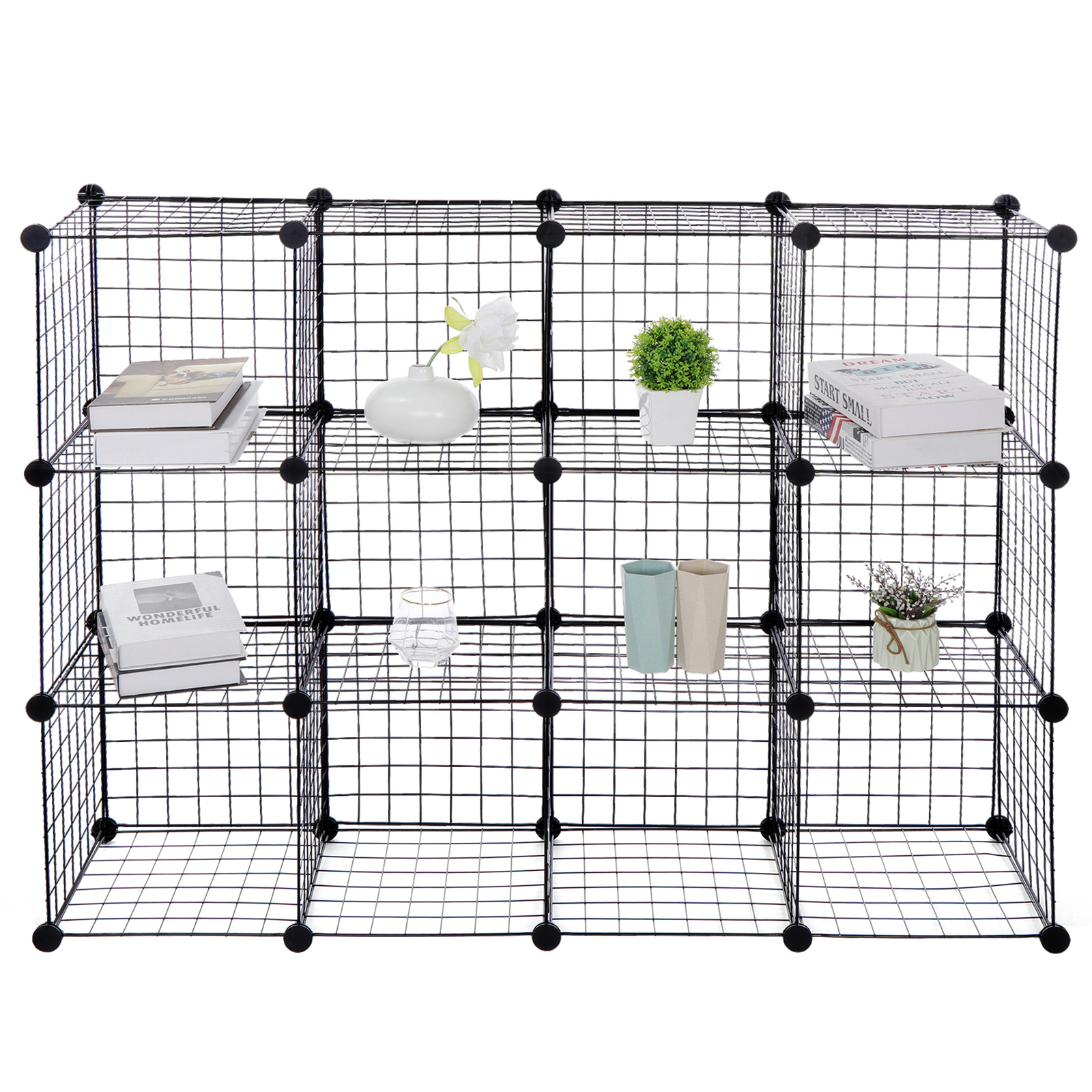 Wire Cube Storage 12-Cube Storage Organizer Metal DIY Modular Cabinet Bookshelf