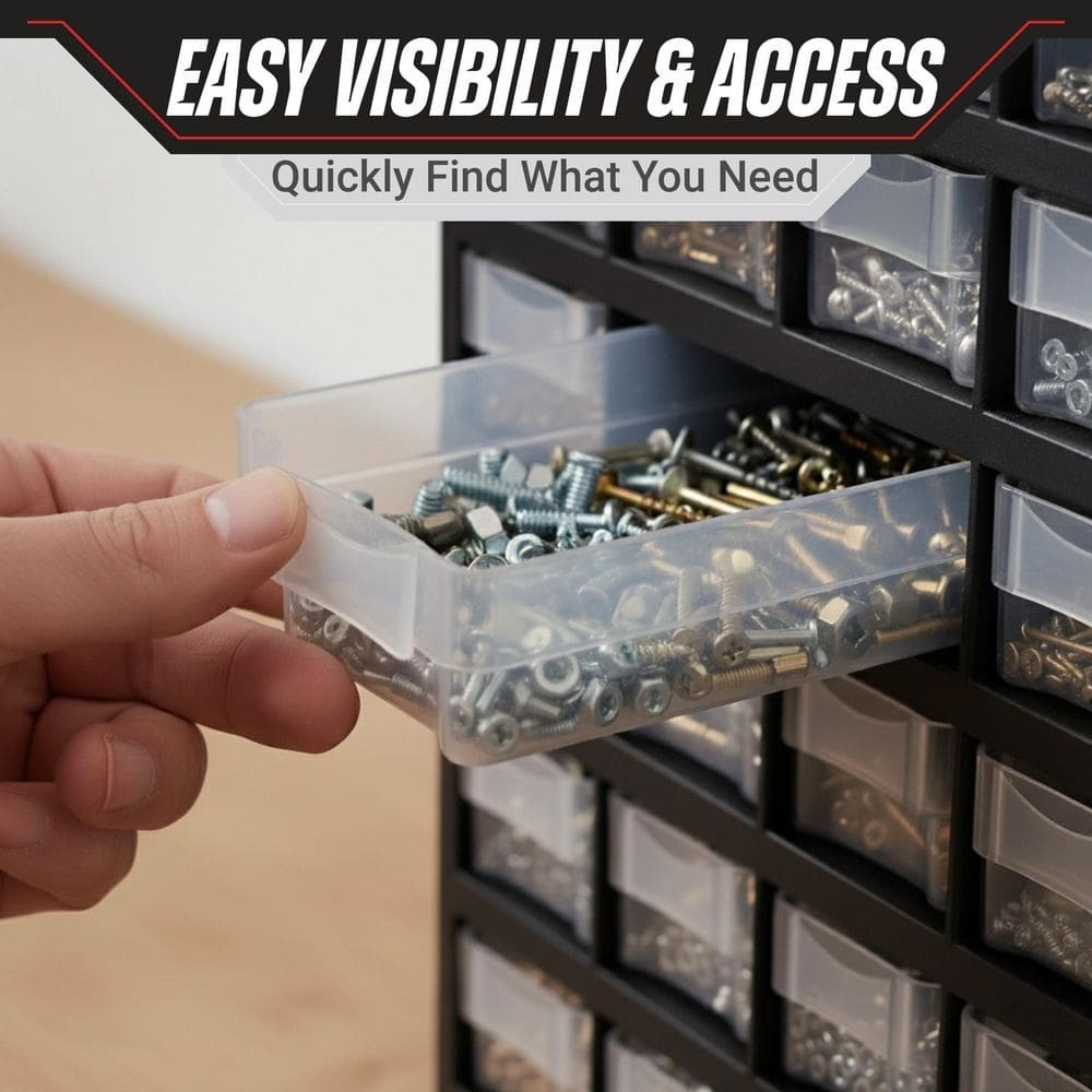 17.5 In. 41-Compartment Hardware Storage Small Parts Organizer in Black