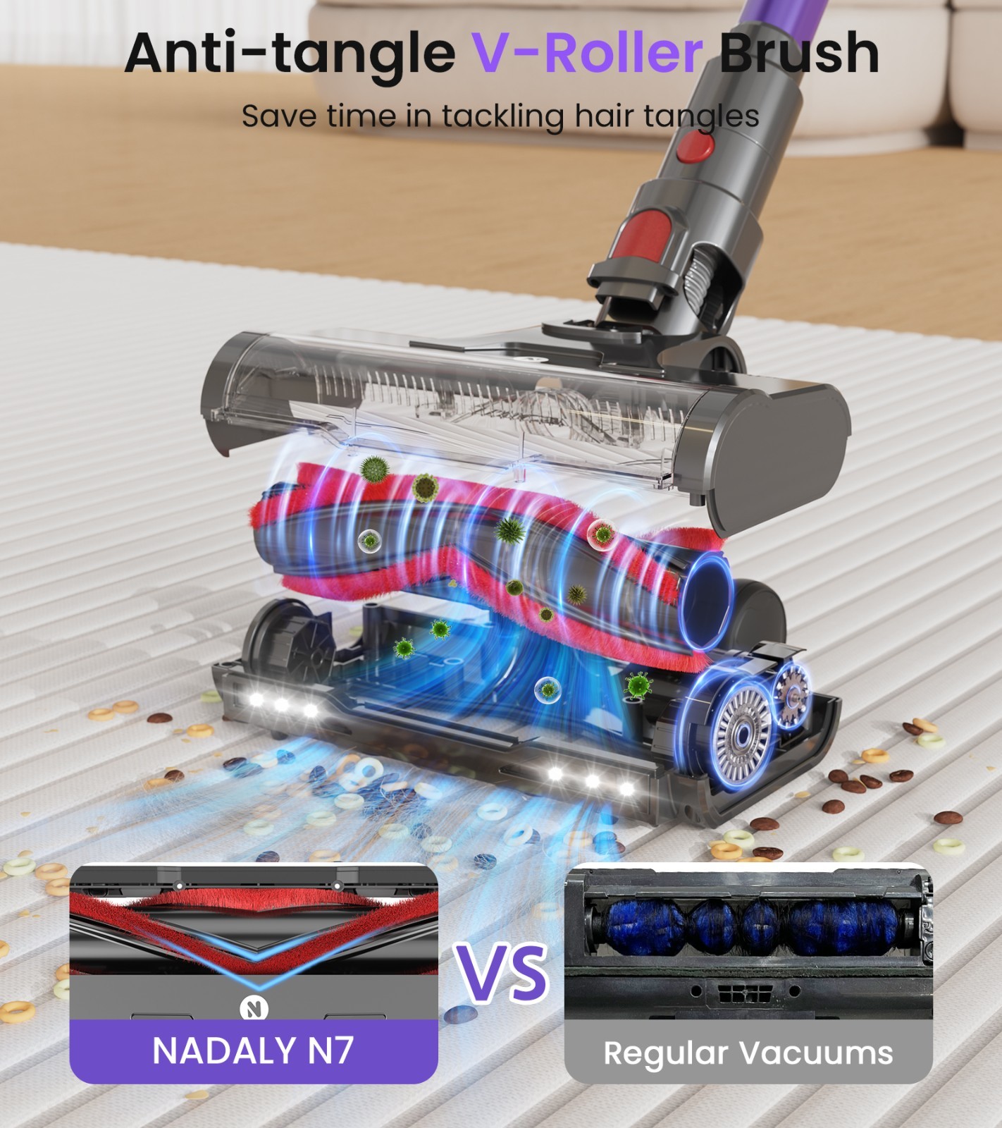 Hompany Cordless Vacuum Cleaner Self-Standing Stick 55Kpa 70min Lightweigh 650W
