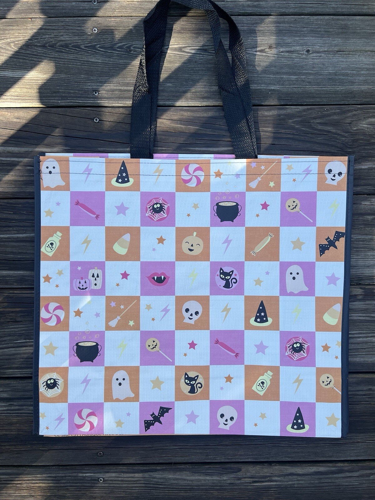 NEW TJMaxx Reusable Shopping Bags Tote FUN HALLOWEEN Pastel Checkerboard🎃