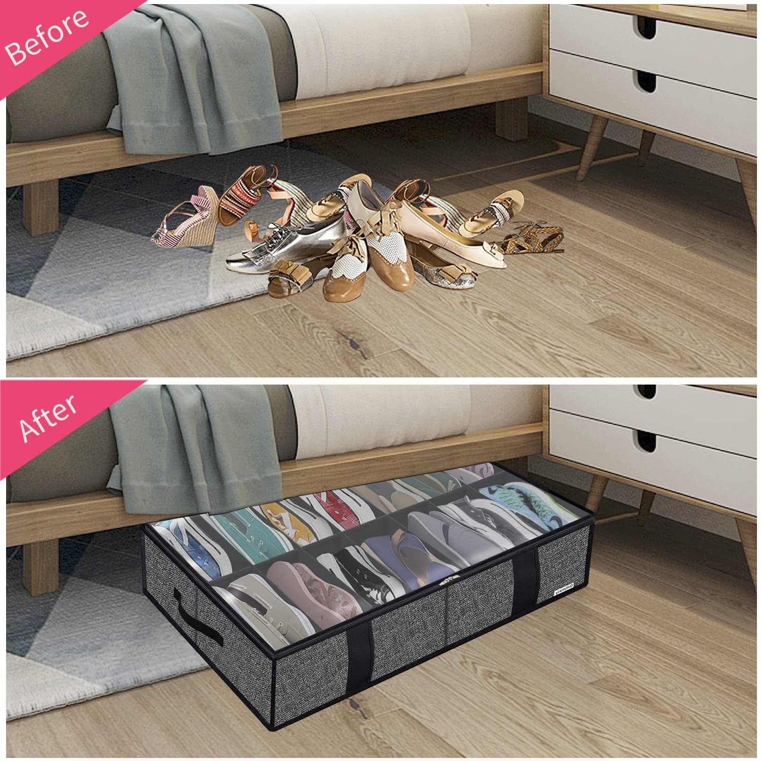 Under Bed Shoes Storage Organizer 86x60x15 cm Black MXAUBS14S4 2 PCS