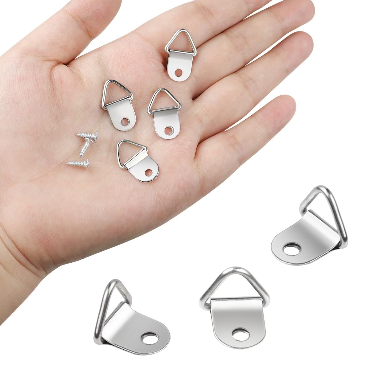 100Pcs D Rings Frame Hooks for Picture Hanging with Screws for Hard Wall