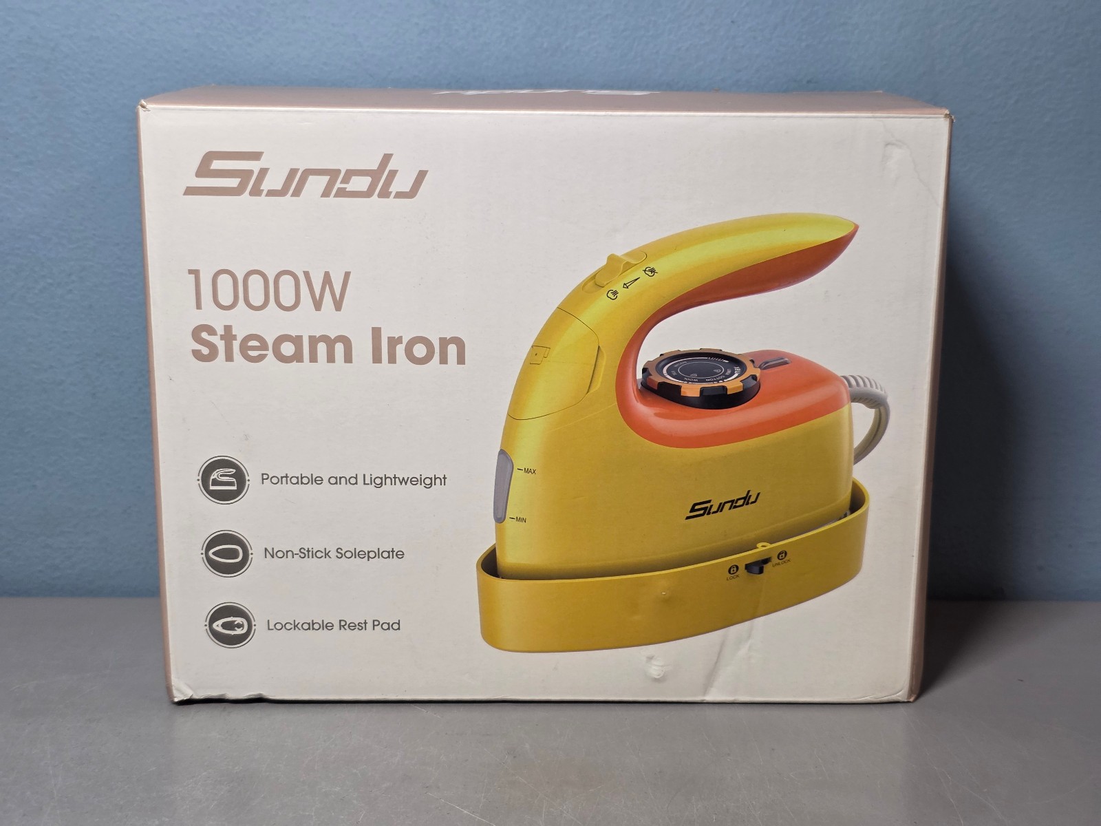 Sundu 1000W Portable & Lightweight Steam Iron w/ Lockable Rest Pad in Yellow