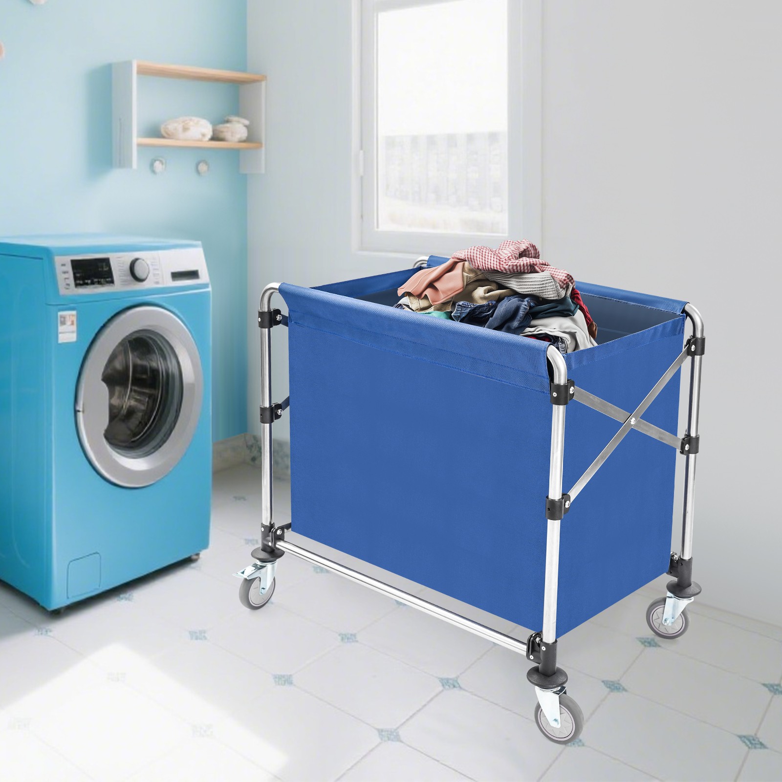 Folding Laundry Cart with Wheels – Durable Stainless Steel & Large Capacity