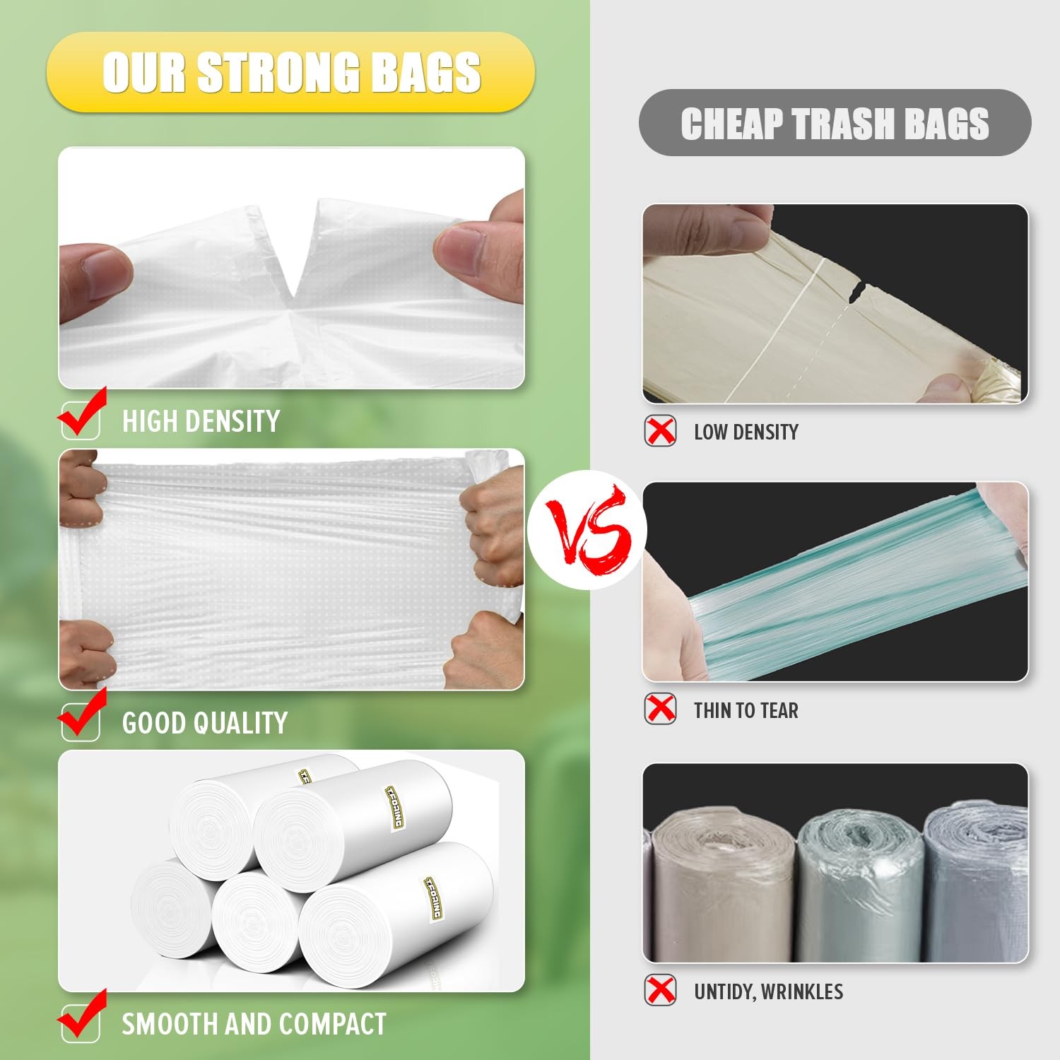 T.FORING 13 Gallon Tall Kitchen Trash Bags Unscented,1.1 Mil,Clear,110 Ct