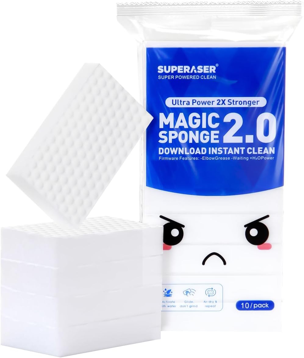 Magic Sponge Eraser, 10 Pack, 2X Density Melamine Foam | Water-activated