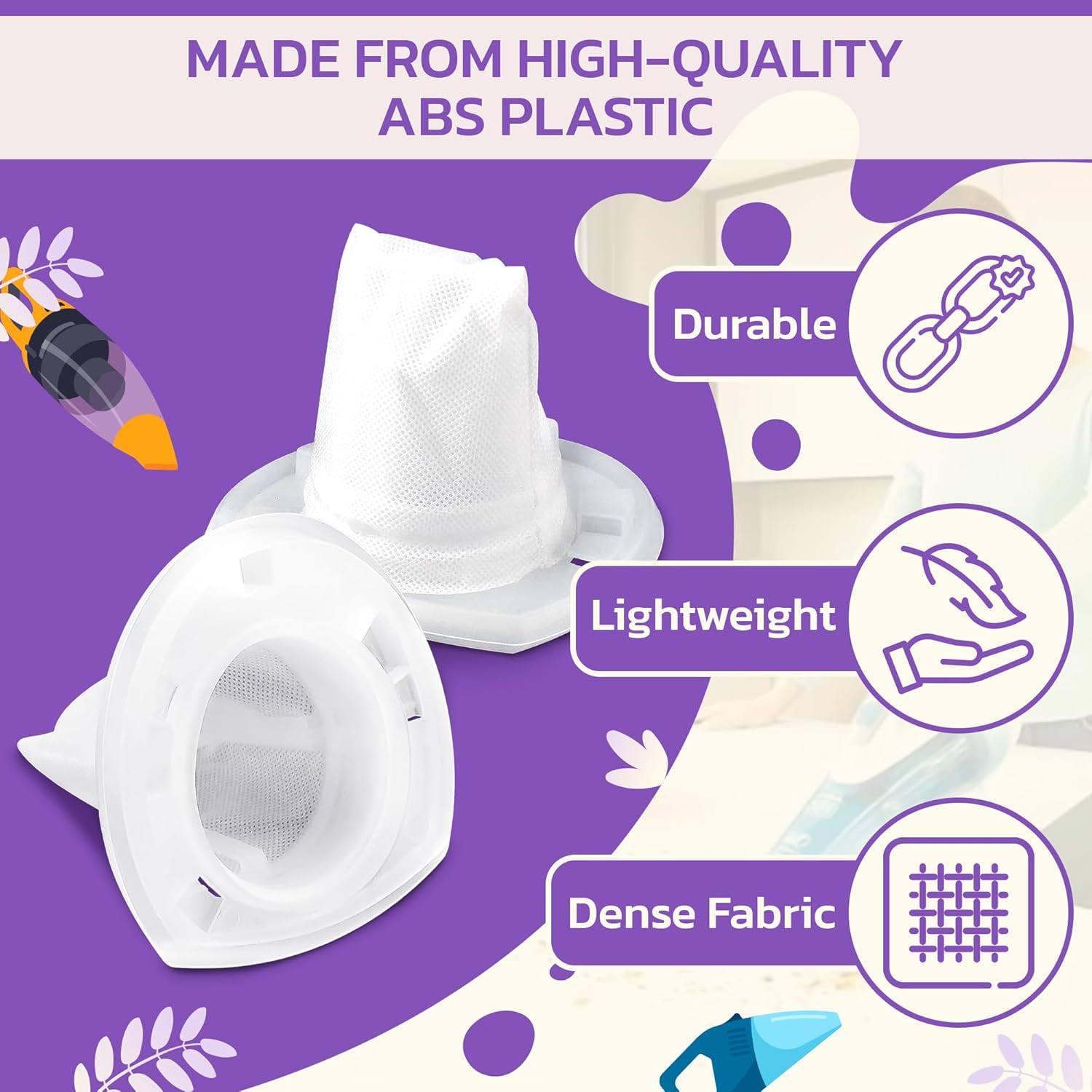 8 Pcs Reusable Black and Decker Filters for Hand Vac – Washable & Reusable VF110