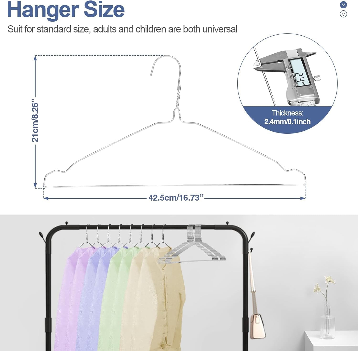 50 Pack Wire Metal Clothes Hangers – 16 Inch Ultra Thin Silver