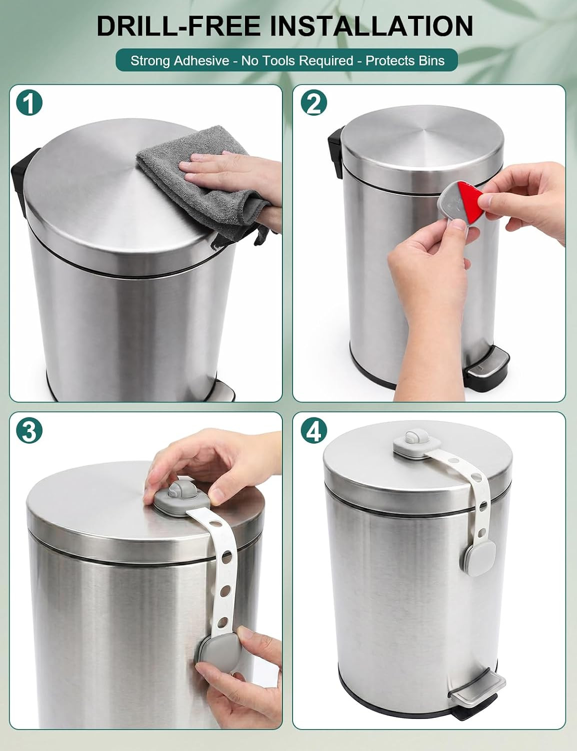 Gray Trash Can Lock Strap 2 Pack – Dual Button Child Proof Garbage Can Lid Lock
