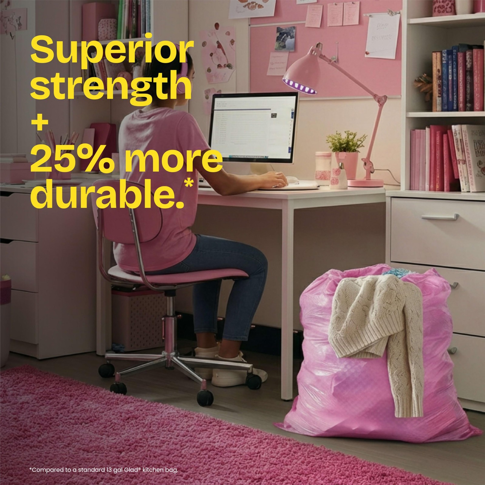 Glad Tall Kitchen Trash Bags 13 Gallon, 34 Count (Pack of 1), Pink
