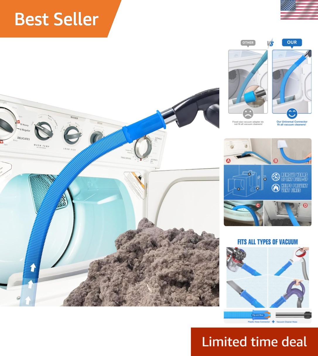 Dryer Vent Cleaner Kit Vacuum Hose Attachment Compatible with Most Vacuum Cle…