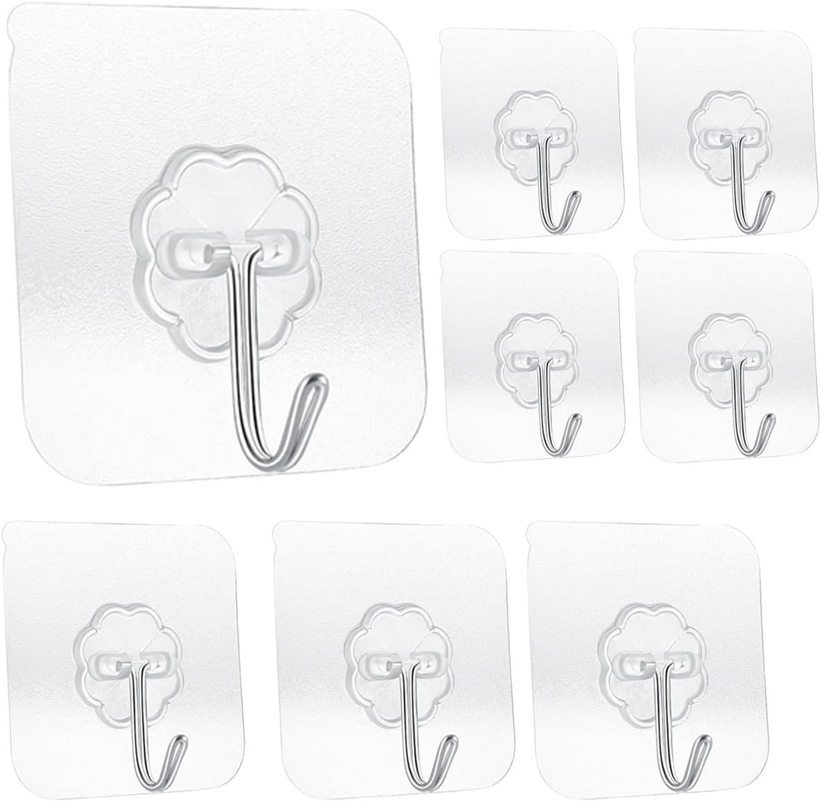 8 PCS Transparent Adhesive Wall Hooks 30 lb Max Heavy Duty Waterproof Office
