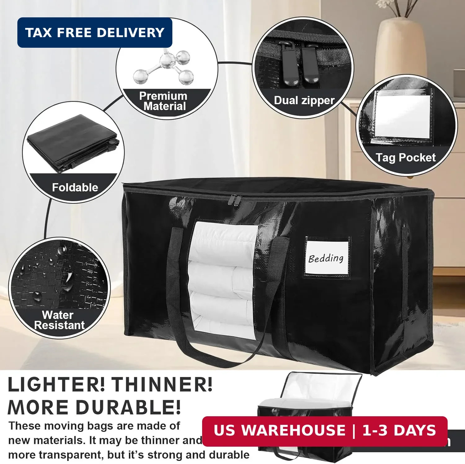 8 Pack Extra Large Moving Bags Heavy Duty 180GSM,130LBS 100L Totes with Visible