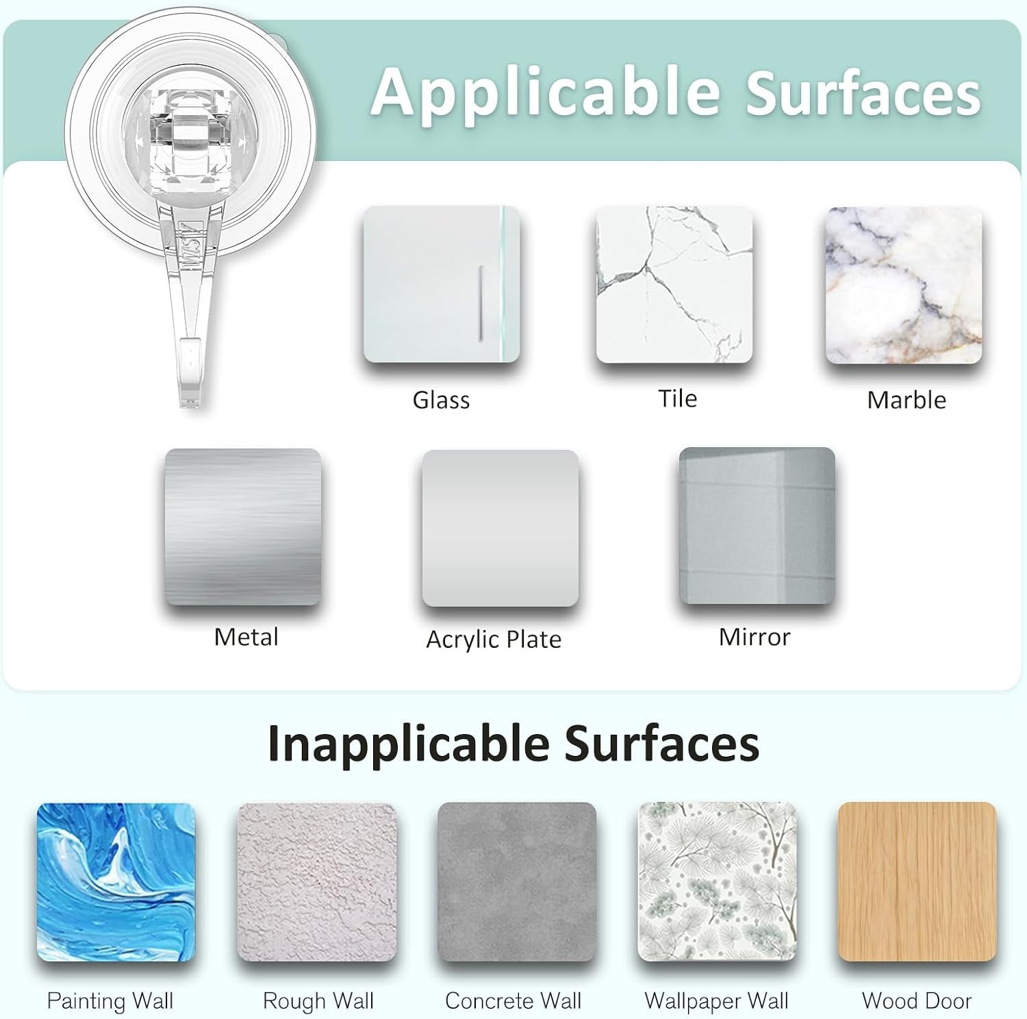 Minimalist Clear Suction Cup Hooks, Removable & Reusable – 2 Pcs, 6.6 lbs Max
