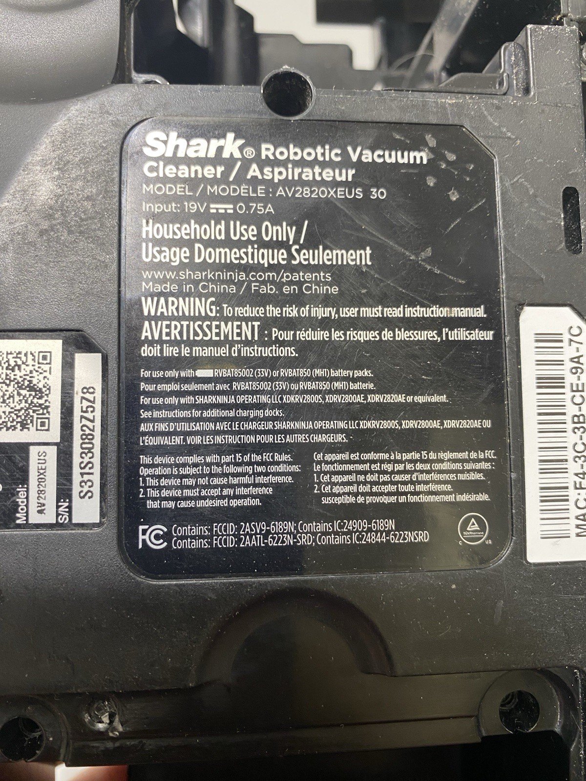 Shark AV2820XEUS 30 Robot Vacuum Cleaner Fan Suction Main Motor