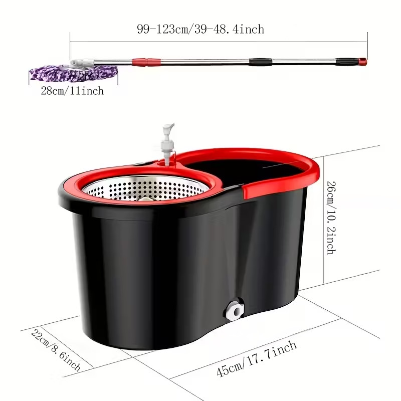 360° Spin Mop & Bucket Set w/ 3 Microfiber Heads, Stainless Steel Wringer