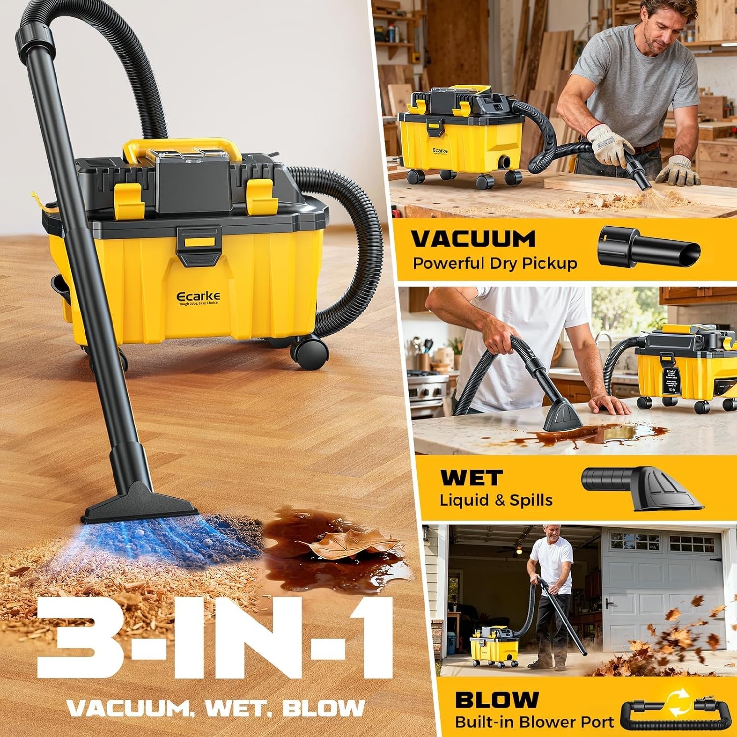 2.5 Gal Cordless Wet Dry Vacuum Compatible with DeWalt 20V Battery, 3-in-1 Shop