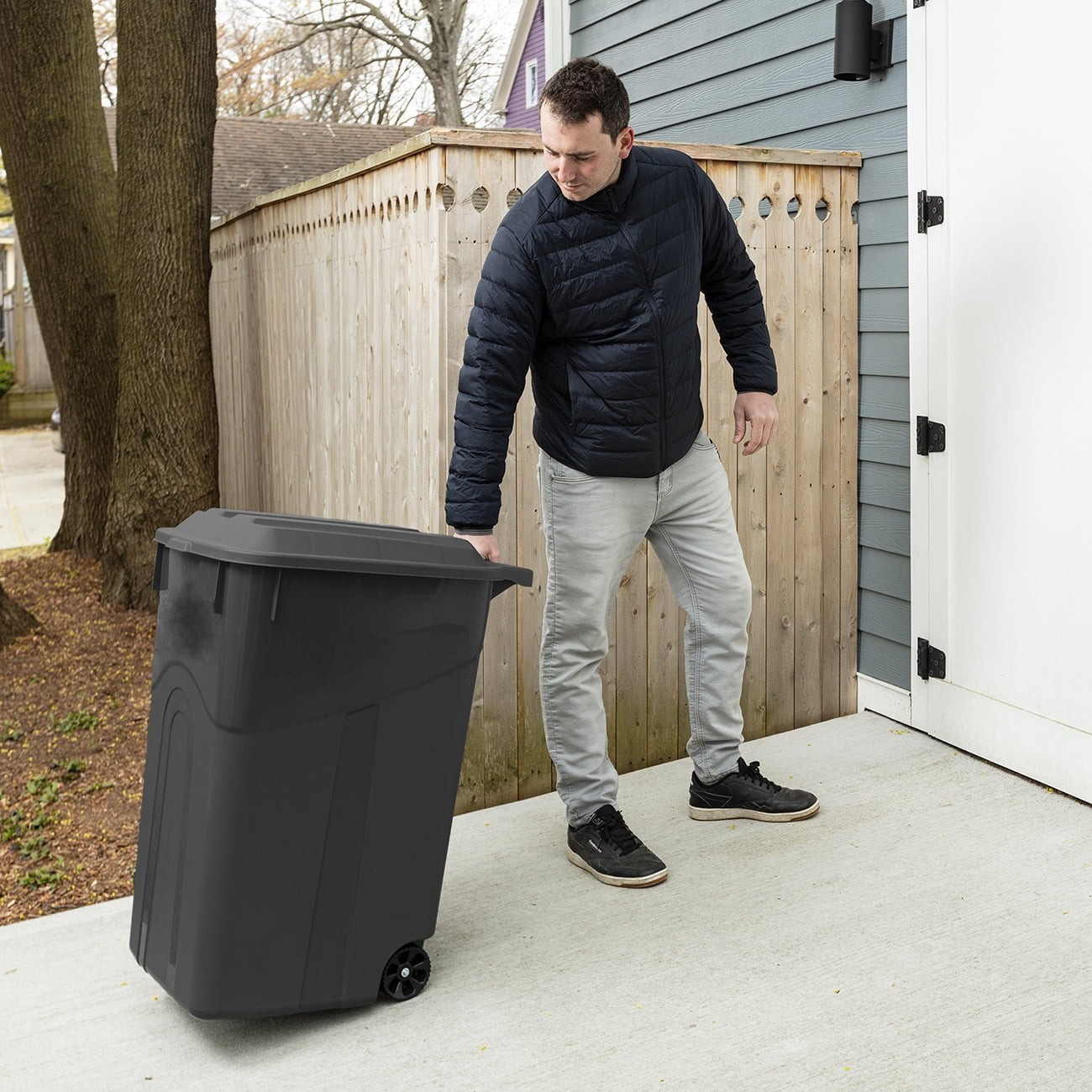 (2 pack) Hyper Tough 45 Gallon Wheeled Heavy Duty Plastic Garbage Can, Lid