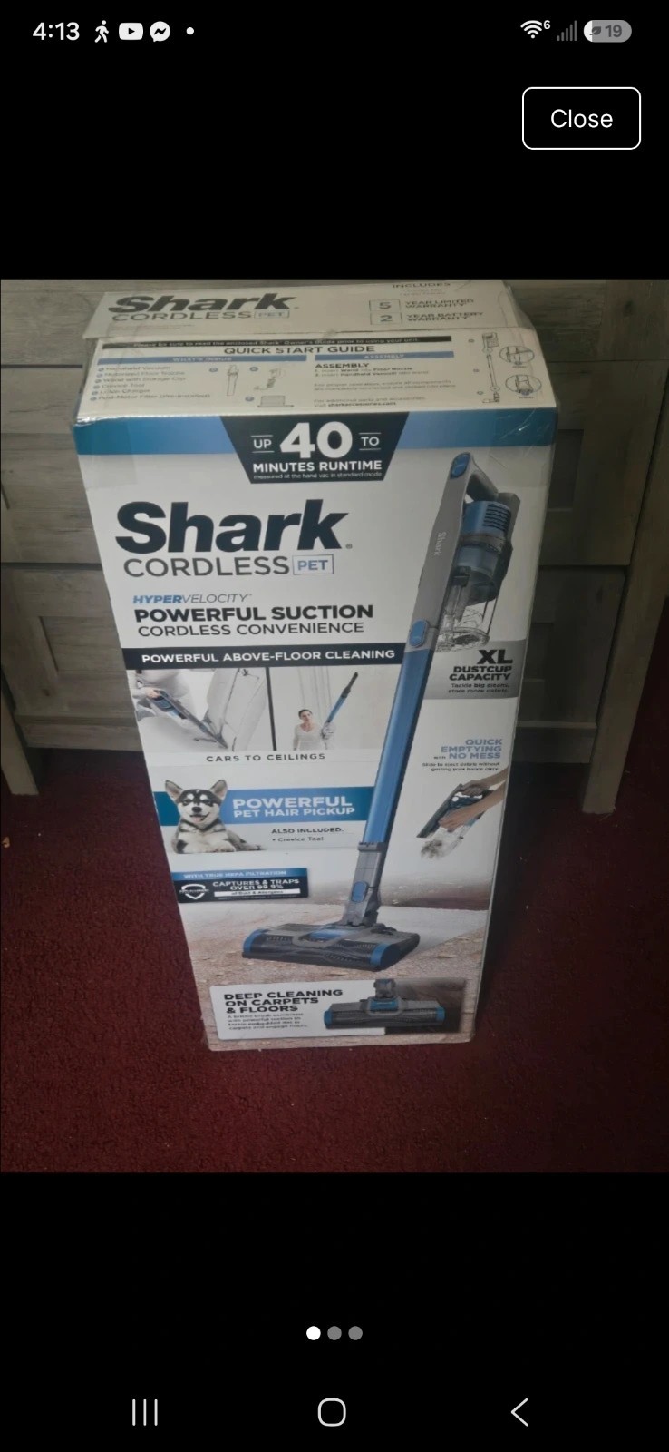 Shark Cordless Pet Stick Vacuum Bagless 40 Min Blue Freestanding Storage