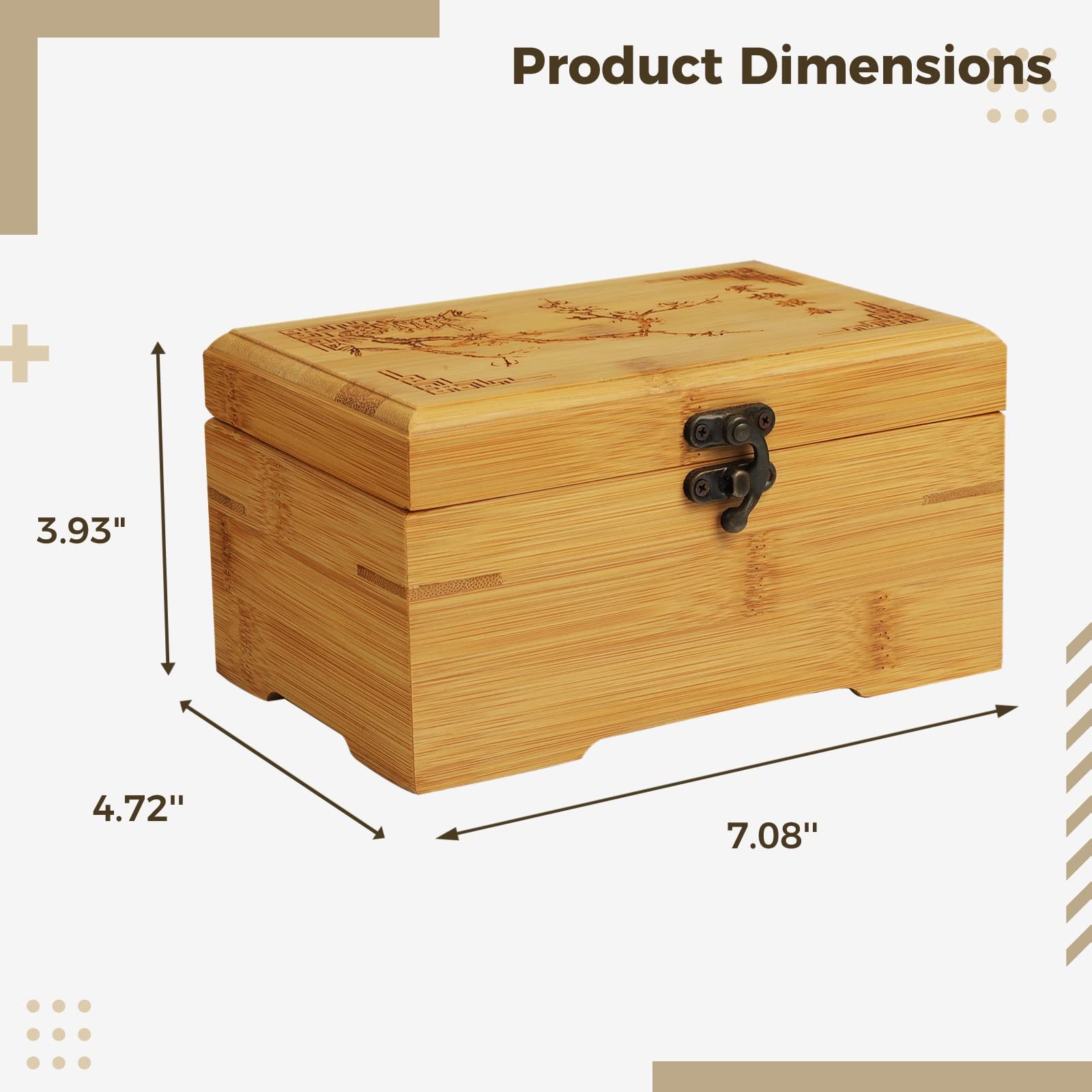 CDOKY Large Wooden Box with Hinged 7.08 x 4.72 x 3.93 inches, Light Brown
