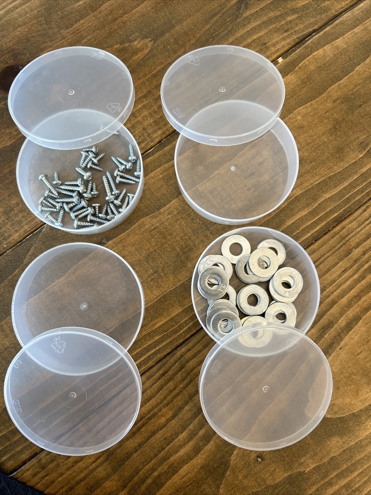 Round plastic 3-1/2 in. x 7/8 in. parts storage containers. 4 pack.