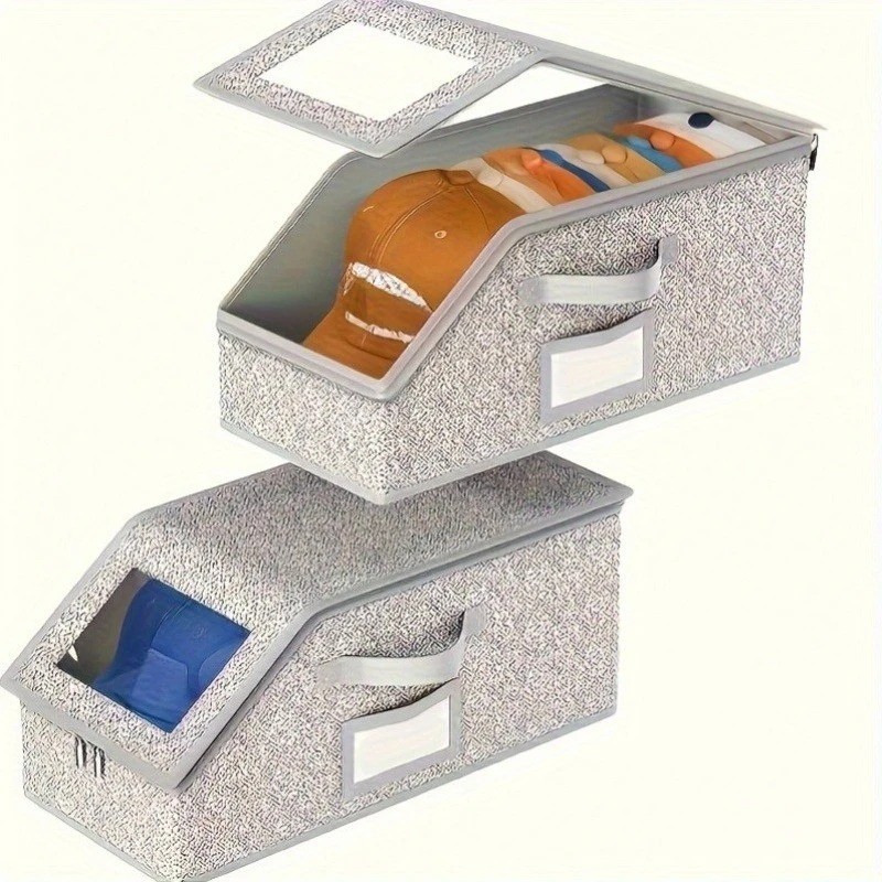 1/2x Stackable Hat Storage Organizer for Baseball Caps 24 Caps Hat Box with Lid