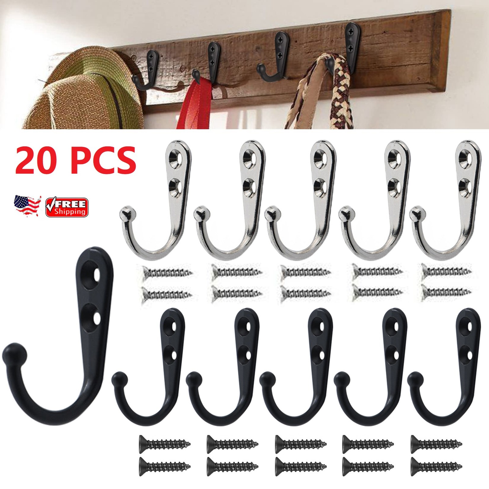 20PCS Wall Hooks for hanging Metal Wall Hooks for Coats Coat hooks for Wall USA