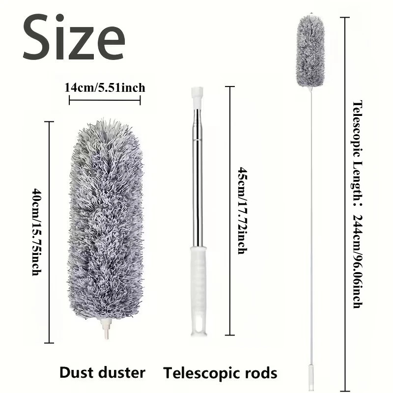 Duster with Extension Rod, Retractable Dust Brush, Microfiber Dust Brush, Reusab