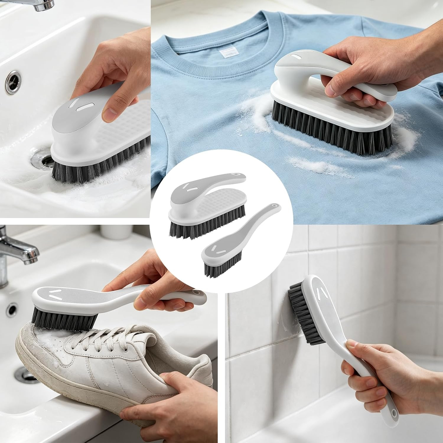 Soft Bristle Scrub Cleaning Brush 3 Pack Laundry Brush Gray White | Soft Scrub B