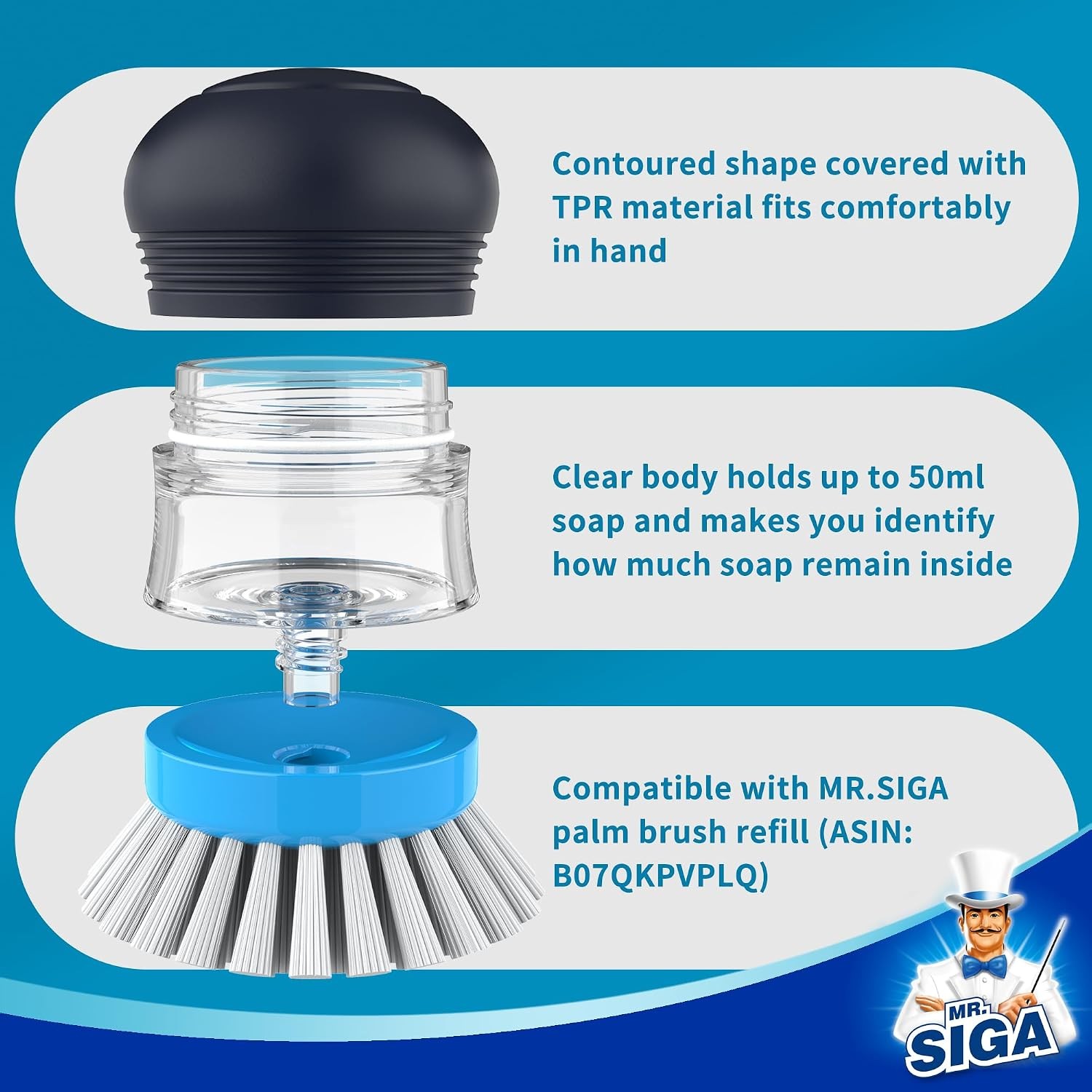 Soap Dispensing Palm Brush, 1 Pack, Navy/Blue | Dish brush with soap dispenser,
