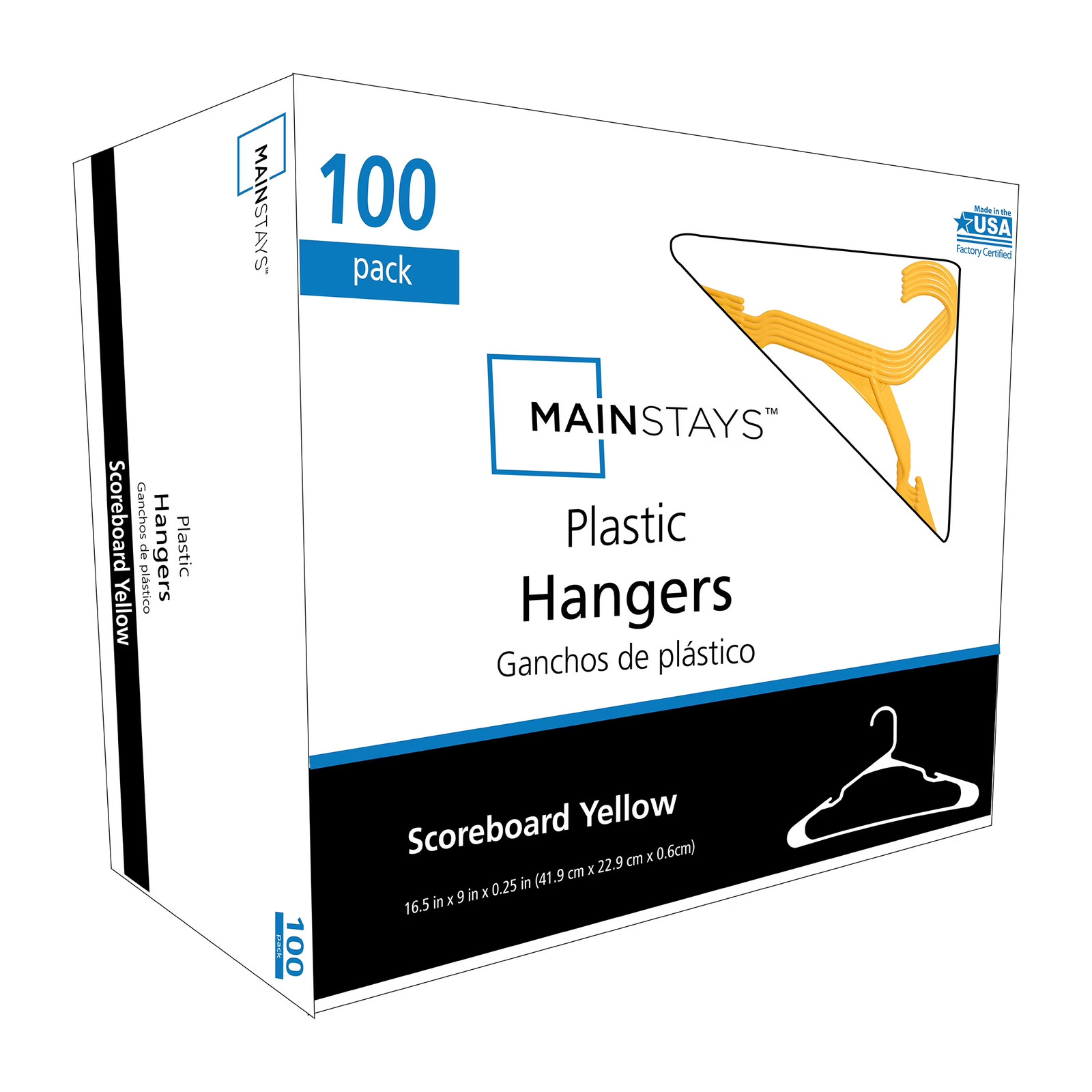 Plastic Notched Adult Hangers for Any Clothing Type, Scoreboard Yellow 100 Count