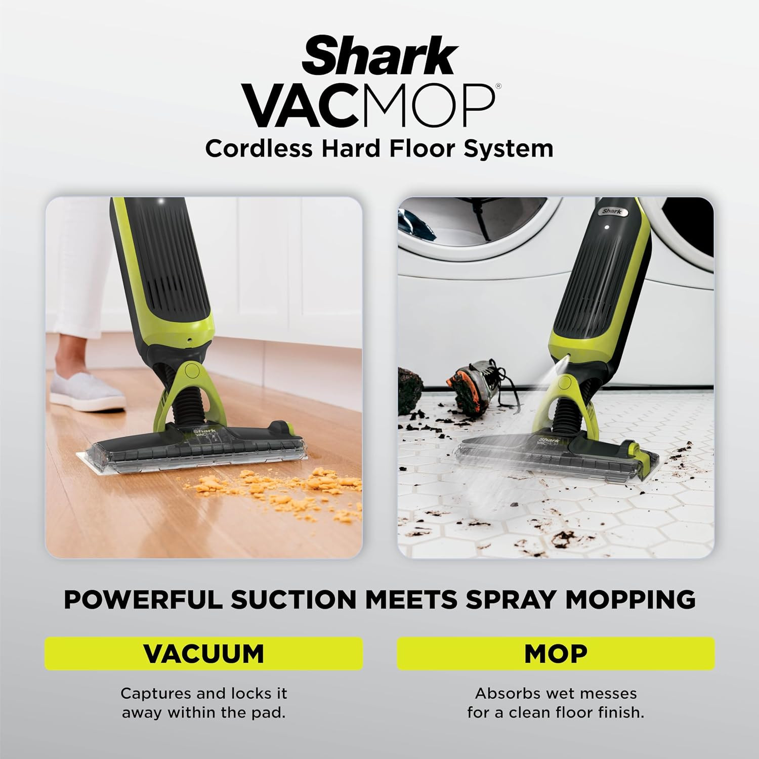 Shark VACMOP Cordless Vacuum & Spray Mop, Gray, VM180 | Hard Floor Cleaner