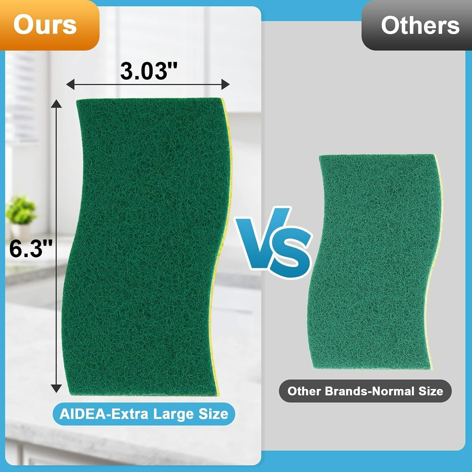 Dual-Sided Extra Large Scrub Sponges – 6 Count for All Surfaces and Cookware