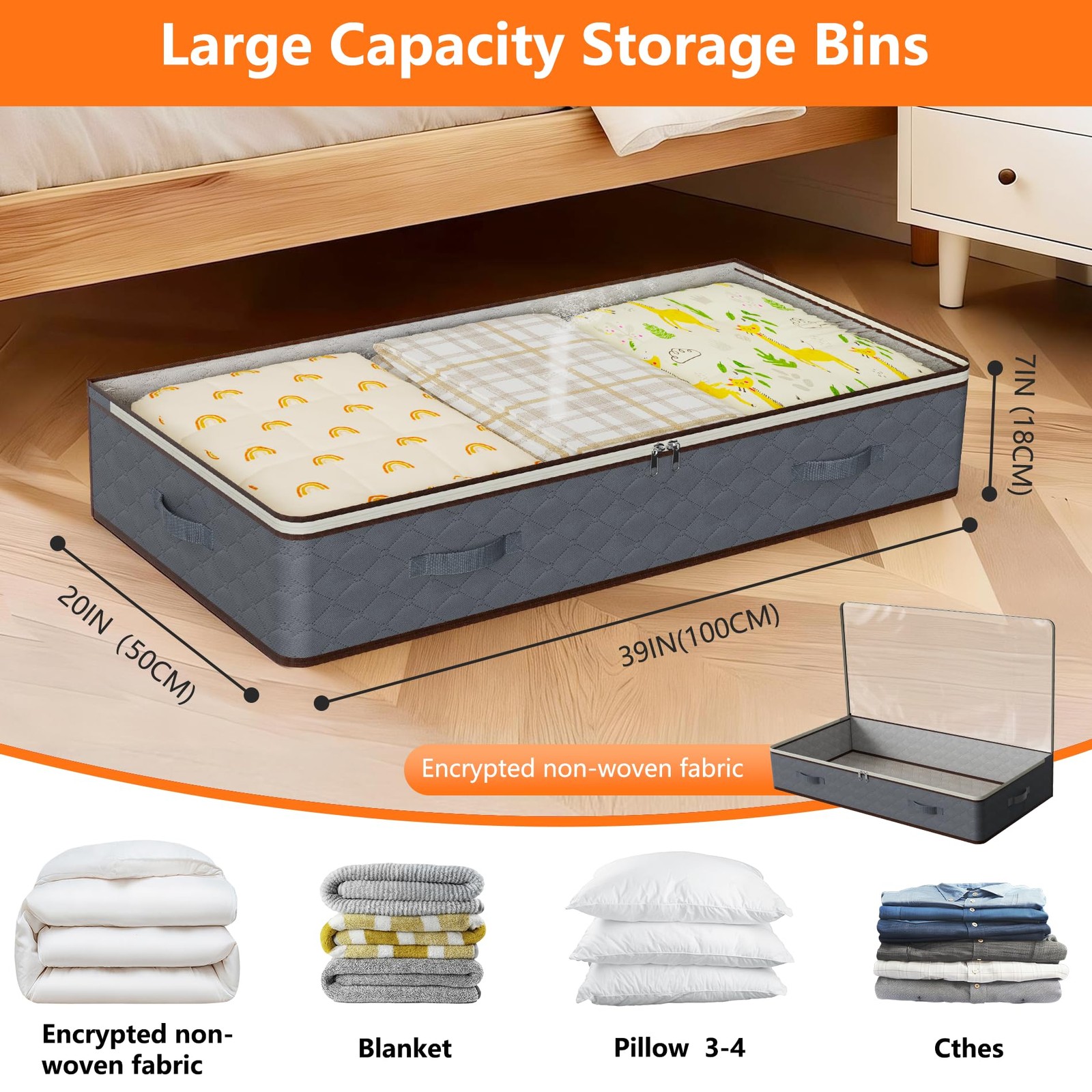 90L Under Bed Storage Containers,4-Pack Closet Organizers and 4 Pack, Grey