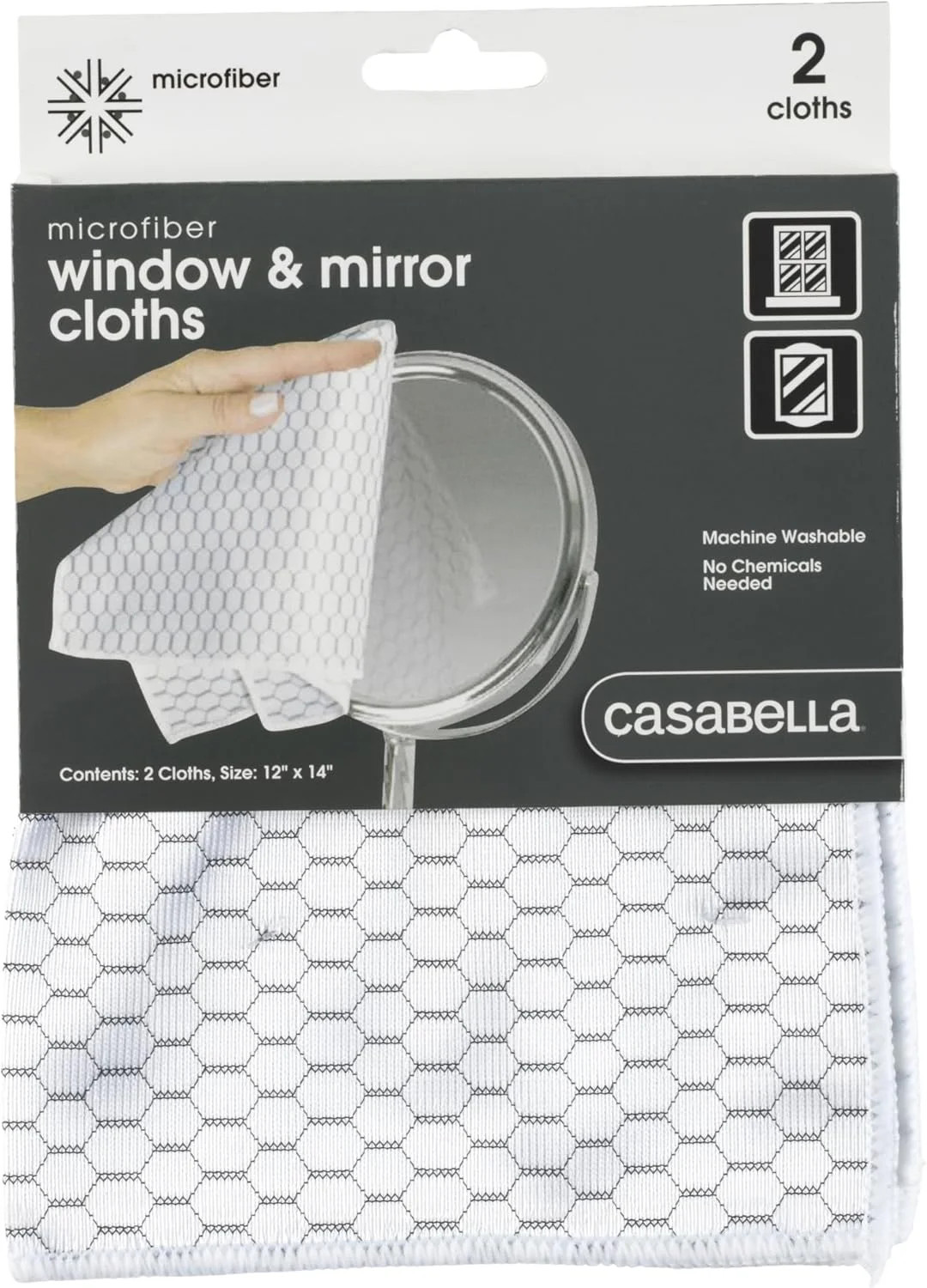 Casabella Lint-Free Microfiber Glass and Mirror Cleaning Cloths, White/Black (Se