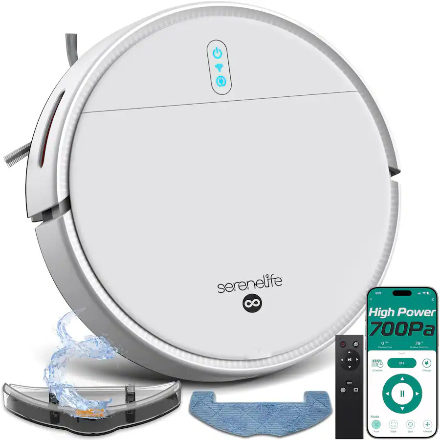 SereneLife -pure clean Smart Robot Vacuum and Mop Combo, App Control, – White