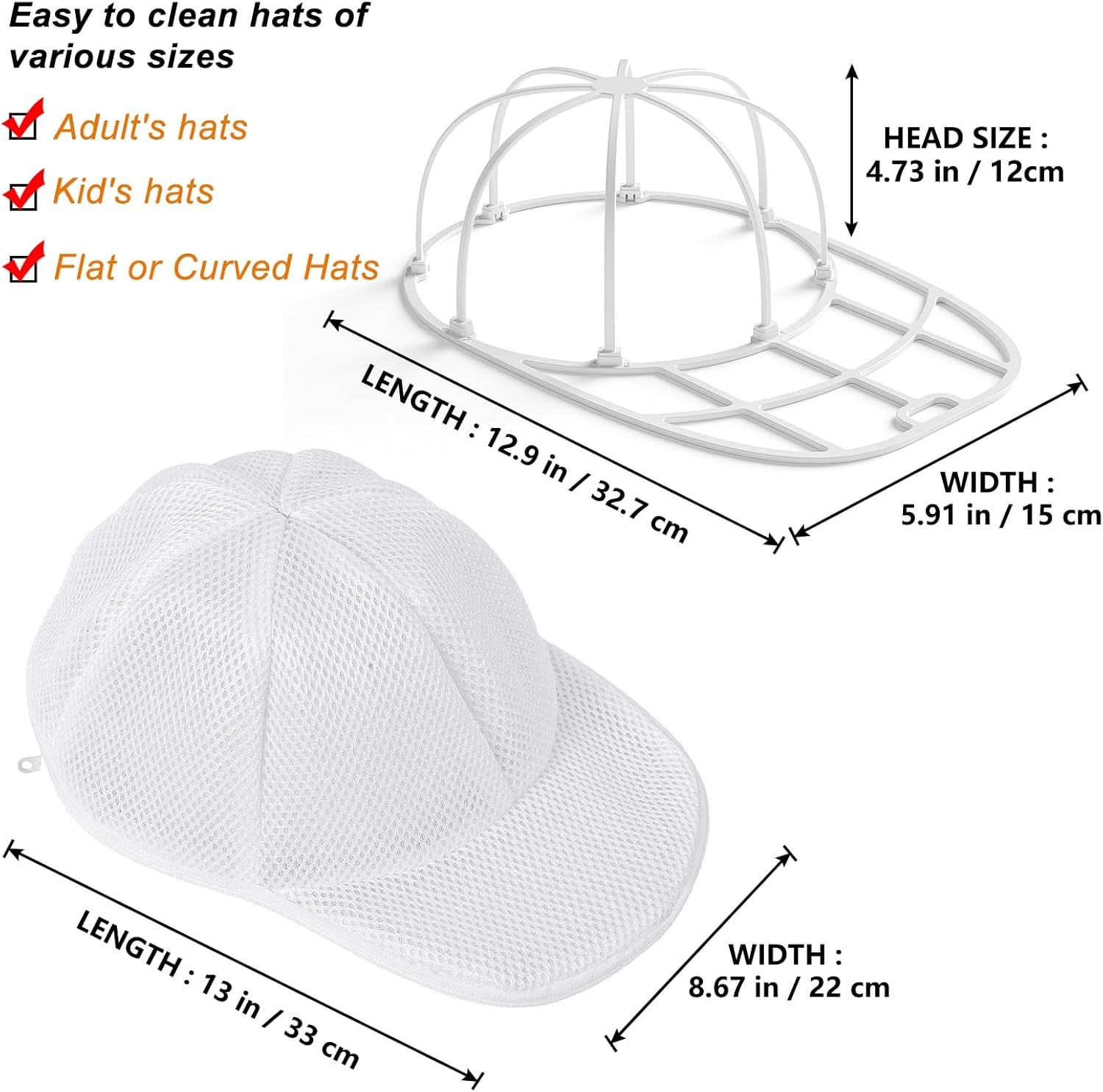 Coopache 1 Pack Hat Washer Cage for Washing Machine Ball Cap One Size, White