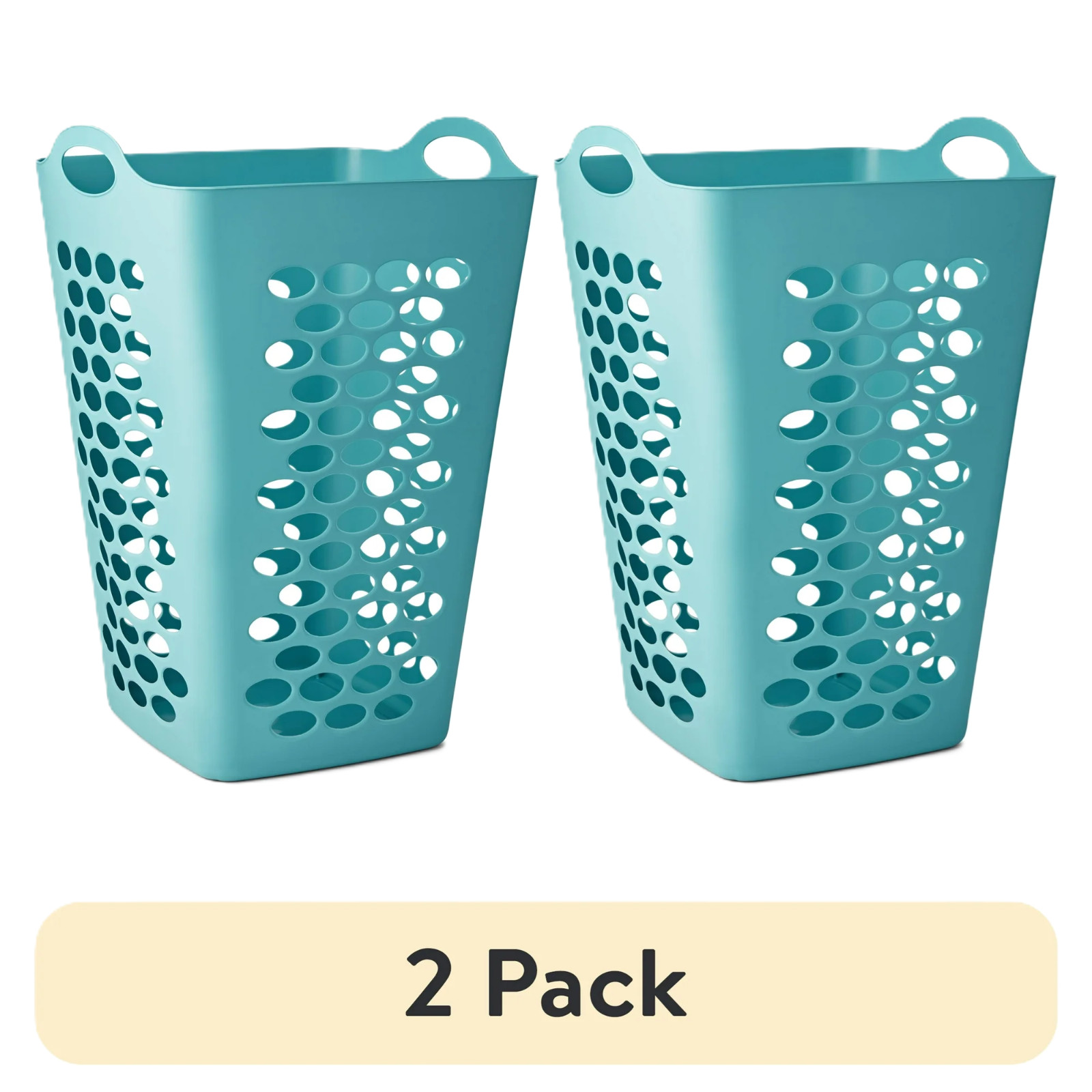 (2 Pack) Mainstays 2 Bushel Flexible Square Laundry Hamper, Teal.