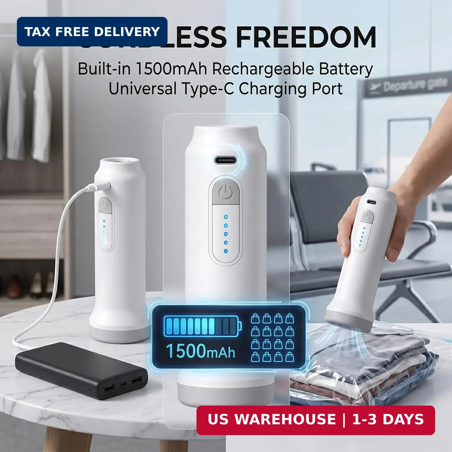 Cordless Electric Vacuum Pump for Storage Bags, Portable Rechargeable Air Pump w