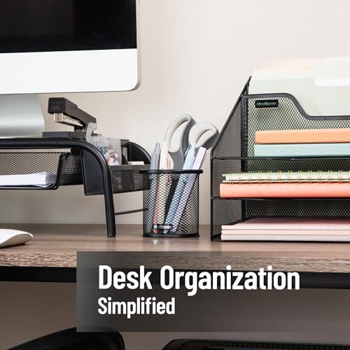 Pen and Accessories Holder, Desktop Organizer, Office, Metal Mesh, 3.5″L Black