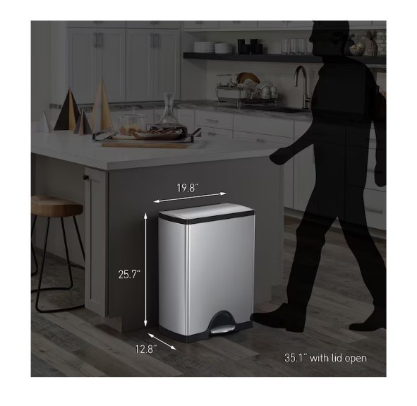 simplehuman Rectangular Classic Can with Soft-Close Lid, 13 Gallon Brushed Steel