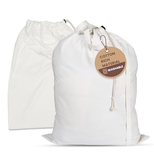 Extra Large White Cotton Blend Laundry Bag with Handle – 24″x36″